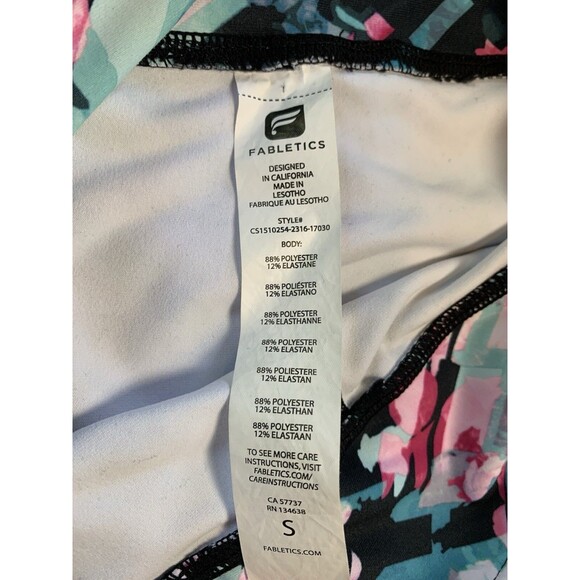 Fabletics Womens Capri Cropped Leggings Size S Aqua Pink Geometric - Picture 3 of 6